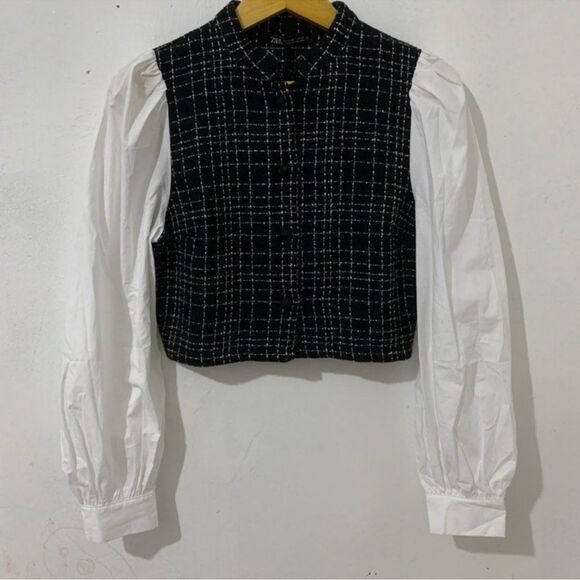 ZARA CONTRAST TEXTURE CHECK SHIRT -NWT SIZE M - Picture 3 of 3